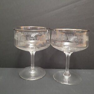 Lenox White Echo Silver Rim Etched Floral Pattern Champagne Coupe Glasses Set Of